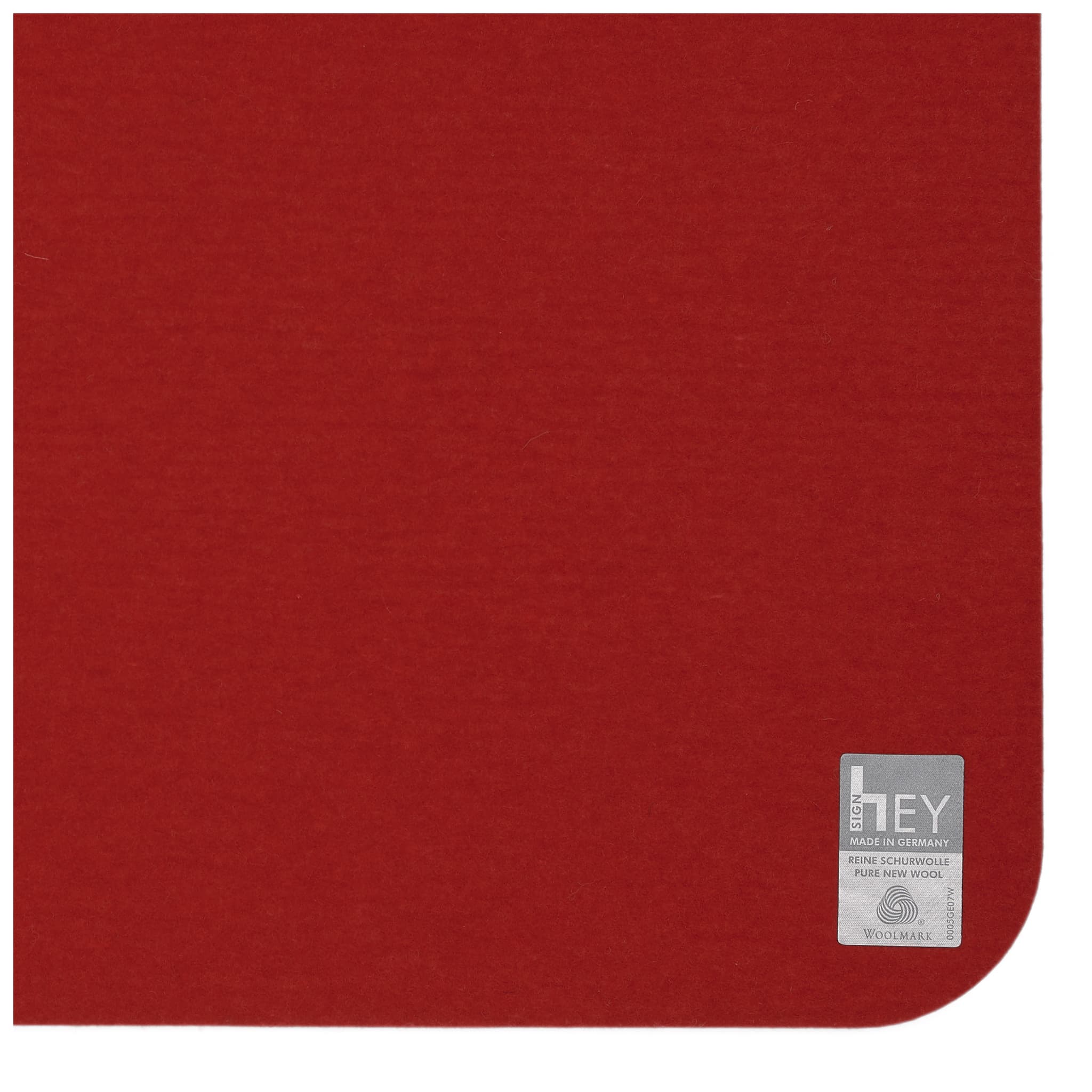 Rectangular Felt Placemat in Red by Hey-Sign 300134502 looking at Closeup-Label